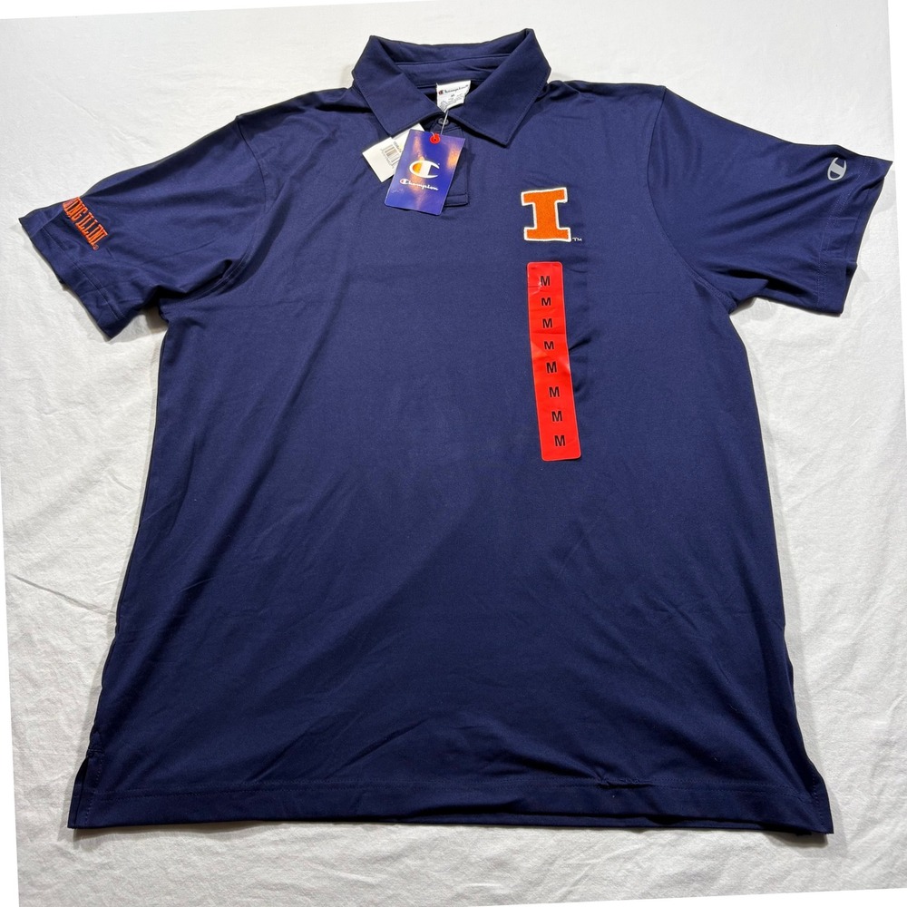 Champion‎ Illinois Fighting Illini Navy Blue "I" Logo Polo Shirt Men's Medium